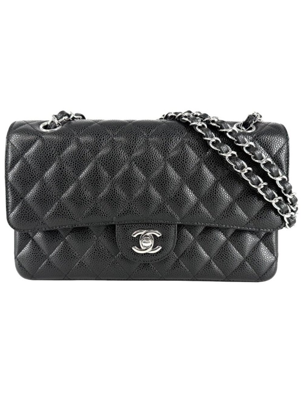 Chanel Shoulder Bag Quilted 25 Double Chain Flap Crossbody CC Logo Turnlock